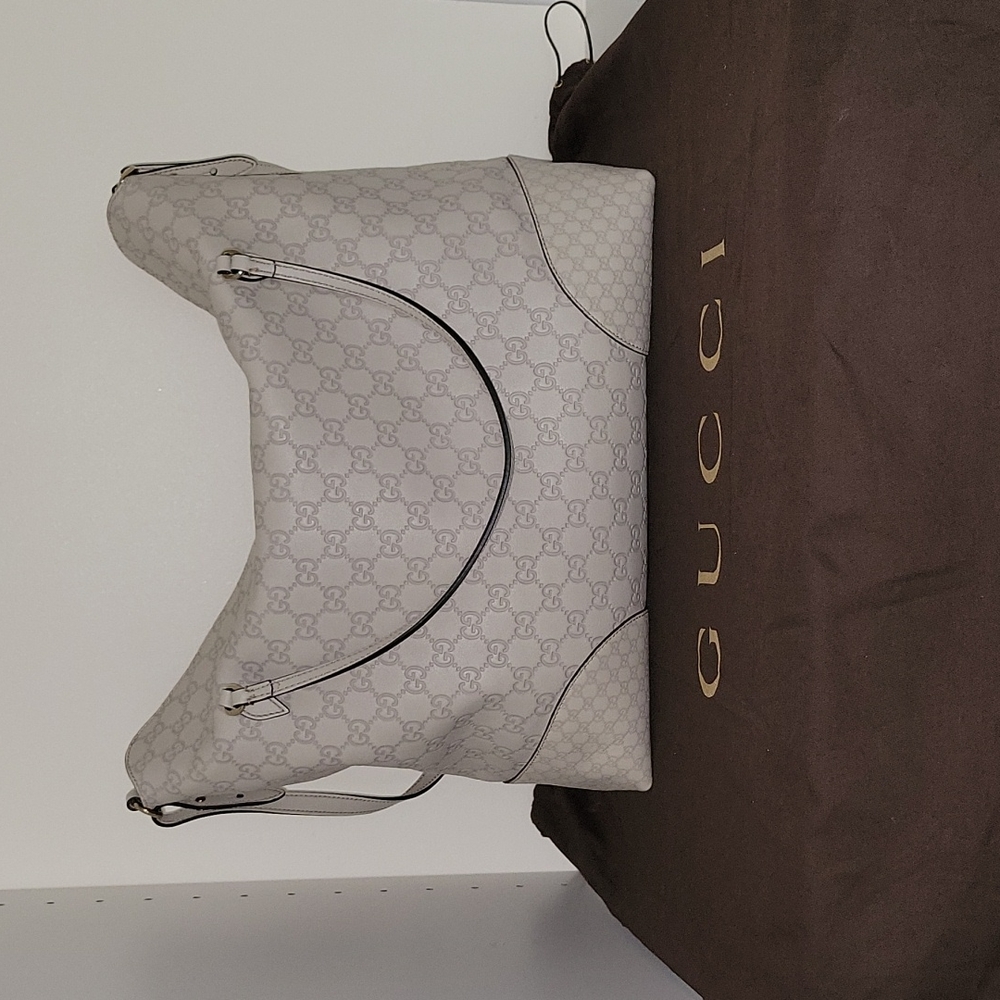 Authentic GucciBree Convertible Top Handle Bag Guccissima Leather Large - Beige